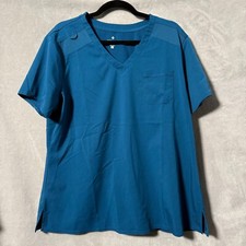 Med Couture Touch Scrub Women's XL Blue Medical Performance Short Sleeve V-Neck