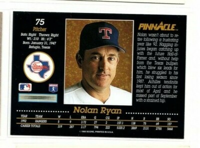 1993 NOLAN RYAN Pinnacle Baseball Card #75 Texas Rangers HOF | eBay