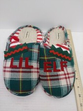 Christmas Slippers "Lil Elf" Size 4-5 Warm Cozy Slip-on Design Plaid J