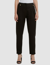 H Halston Womens Black Side Tab Pleated Trouser Gold Button Pants NWT Size Large