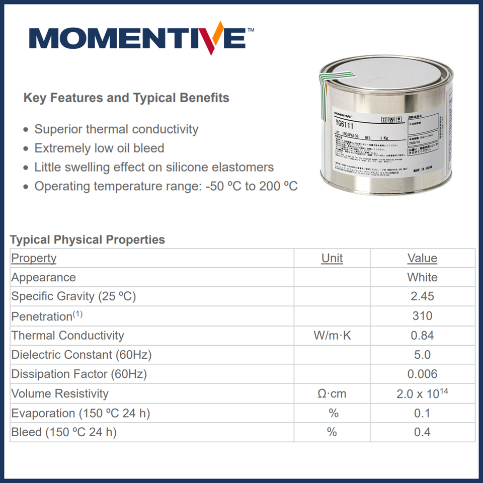 NEW ORIGINAL MOMENTIVE YG6111 1Kg Silicone Thermal Heat Cooling Grease ...