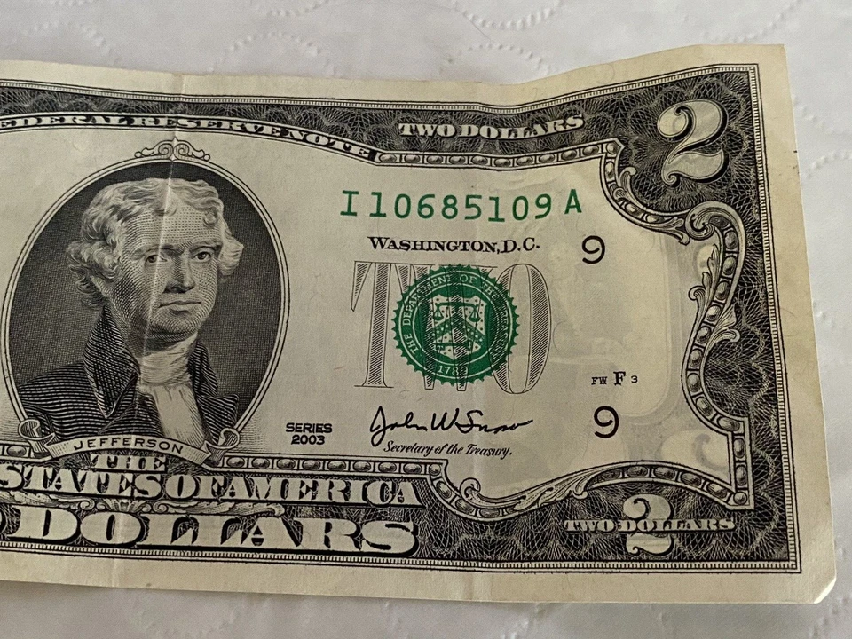 2003 "$2" DOLLAR BILL LOW "I" SERIEL NO - CRISP AND CLEAN - Image 3 of 4