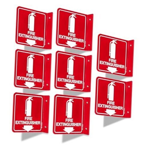 Fire Extinguisher Sign, Fire Extinguisher with Down Arrow - 8 Red - 8 Pack