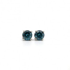 Blue Diamond Round 4mm, 0.45 Carat Stud Earring In 14k White Gold 52486 