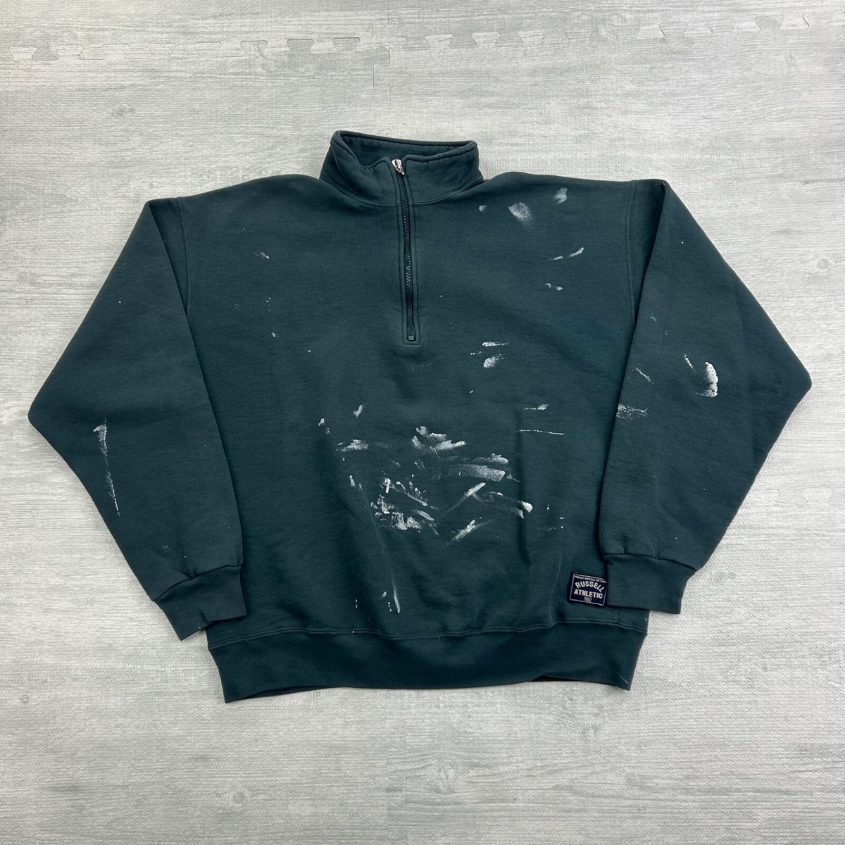 90s Russell Athletic paint sweat usa製 Vintage Made in USA Russell Athletic Gray Hoodie Sweatshirt