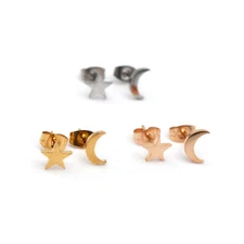 2pairs stainless steel Crescent Moon and Star earrings, 4 colors FJS03-155