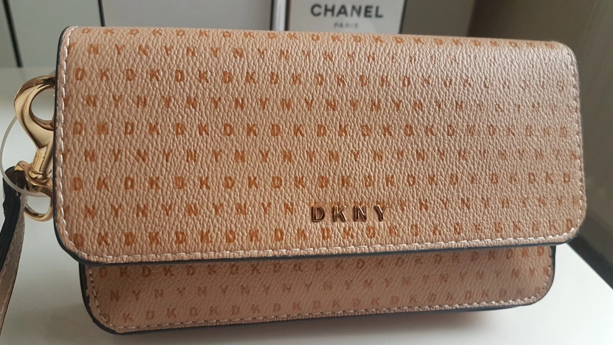 DKNY Brown Logo Pattern Belt Bag Size M L NEW AUTHENTIC