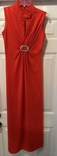 Vintage 70  s Psychedelic Orange Mod Party Broach Maxi Dress USA Size 10