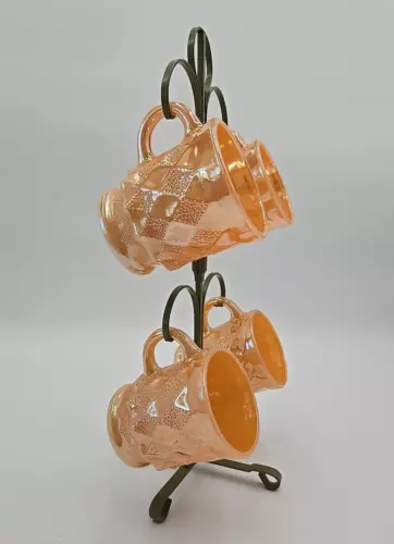 Fire King Anchor Hocking  Kimberly Peach Lustre Mugs Cups Vtg Avocado Mug Stand