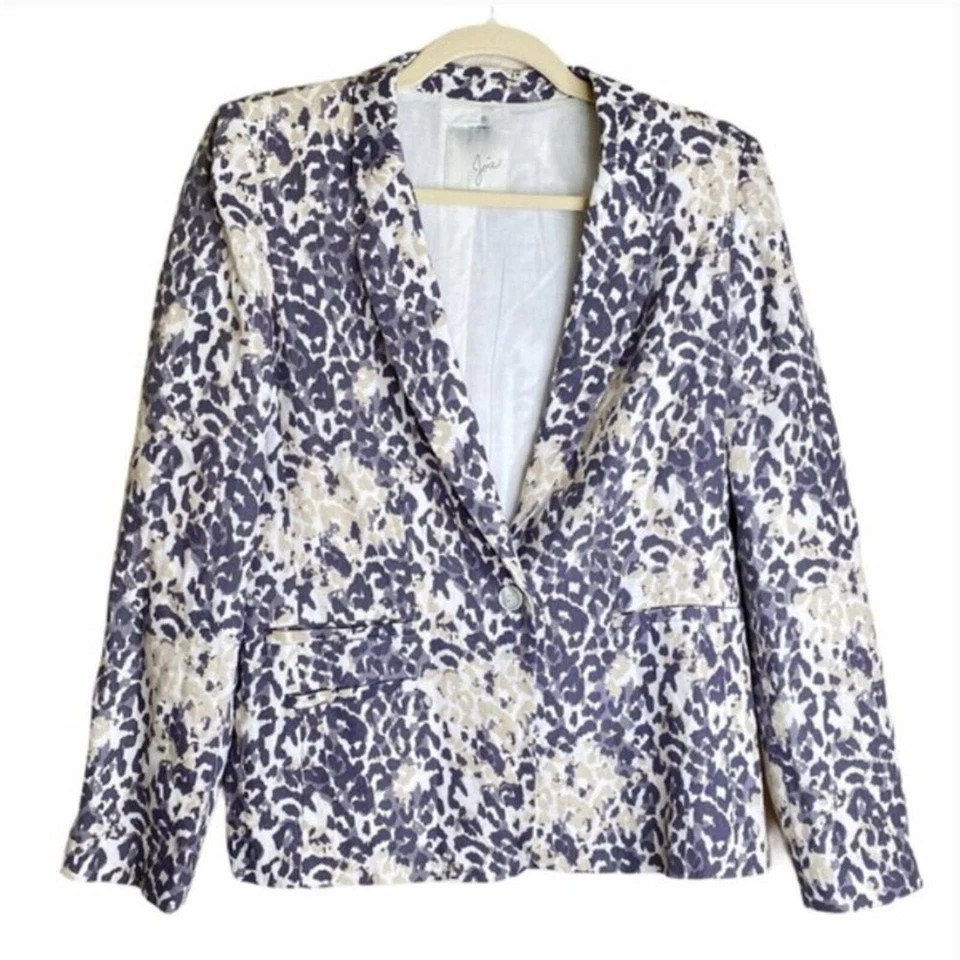 Joie leopard print linen blazer jacket beige plum - Image 4 of 4