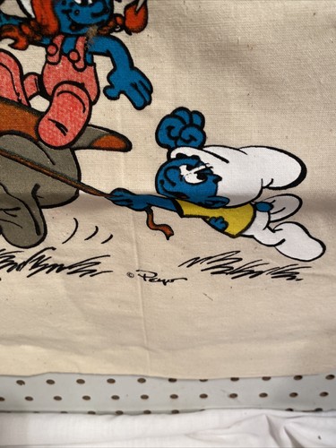 Vintage Smurf Tote Purse Bag Smurfette Canvas Peyo Schleich 15 By 20 NOS - Picture 4 of 7