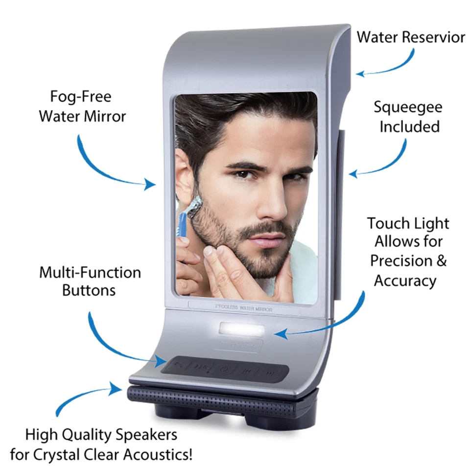 Zadro Fogless Lighted Shower Mirrors w/ Wall Mount & Bluetooth Speaker - Image 4 of 4