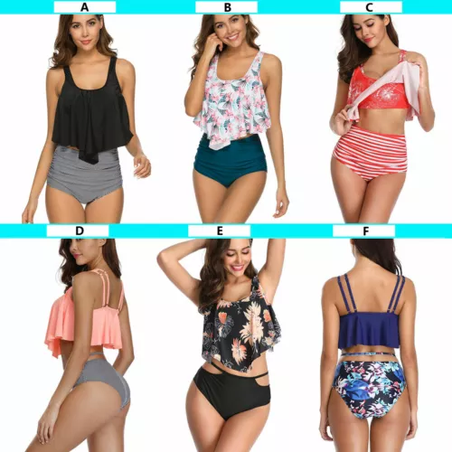 New Women High-waisted Swimwear Fashion Falbala Bikini Set Swimsuit Bathing US