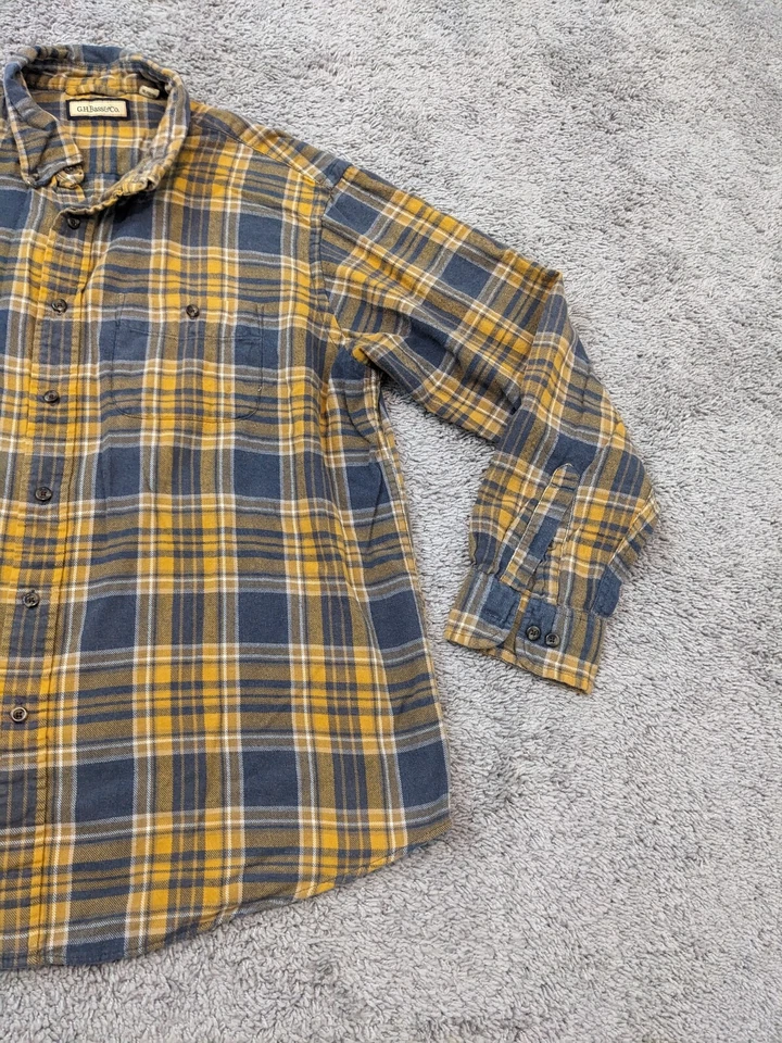 G.H. Camisa con botones Bass & Co para hombre XL franela amarilla a cuadros mangas largas Foto 2 de 4