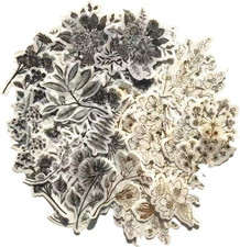 Vintage Zen Botany Flower Washi Sticker Pack, Artsy Natural Black-and-White Plan