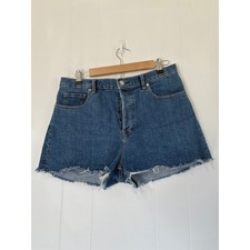 Everlane Cheeky Short High Rise Button Fly Raw Hem Denim Shorts Blue Womens 31