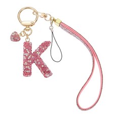Initial Letter Keychain for Women Bling Letter A-Z Key Chain Charm Pink-K