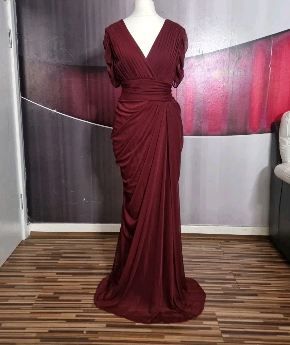 PRECIOSO VESTIDO DE NOCHE LARGO ADRIANNA PAPELL BORGOÑA TALLA 16