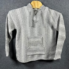 Gray Striped Baja Hoodie Poncho Pullover Men Women Size L Surfer Hoodie
