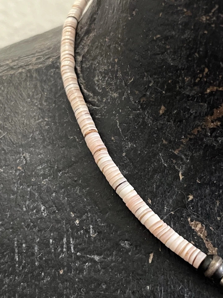 "Collar de cuentas Heishi de colección de plata de ley 925 turquesa y pequeño concha de Puka 14""" Foto 3 de 4