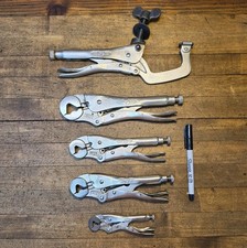 Vintage VISR GRIP Lot USA Locking Wrench Hex Pliers & Bolt-Down Bench 5 Pc USA
