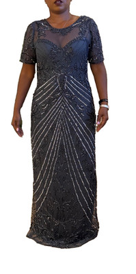 Pisarro Nights Illusion Beaded Mesh Column Maxi Gown Size 6