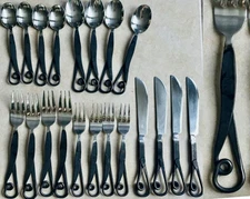 Retroneu Handcrafted Flatware Set - Setting For Four - Curly Industrial Handles