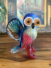 Glasfigur Eule Vogel Figur Uhu Skulptur Murano Stil Kristallglas Glaskunst Deko