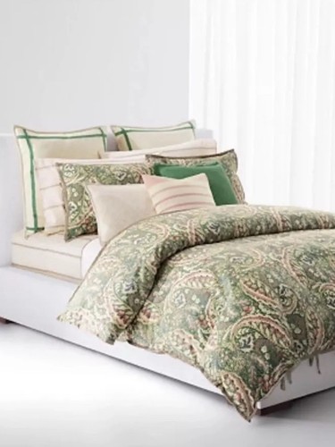 RALPH Lauren FULL QUEEN Comforter Pair STANDARD SHAMS Allie Green PAISLEY EUC! - Picture 13 of 18
