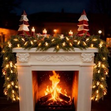 6FT Lighted Christmas Garland Battery Operated Pine Cones Red Berries LED