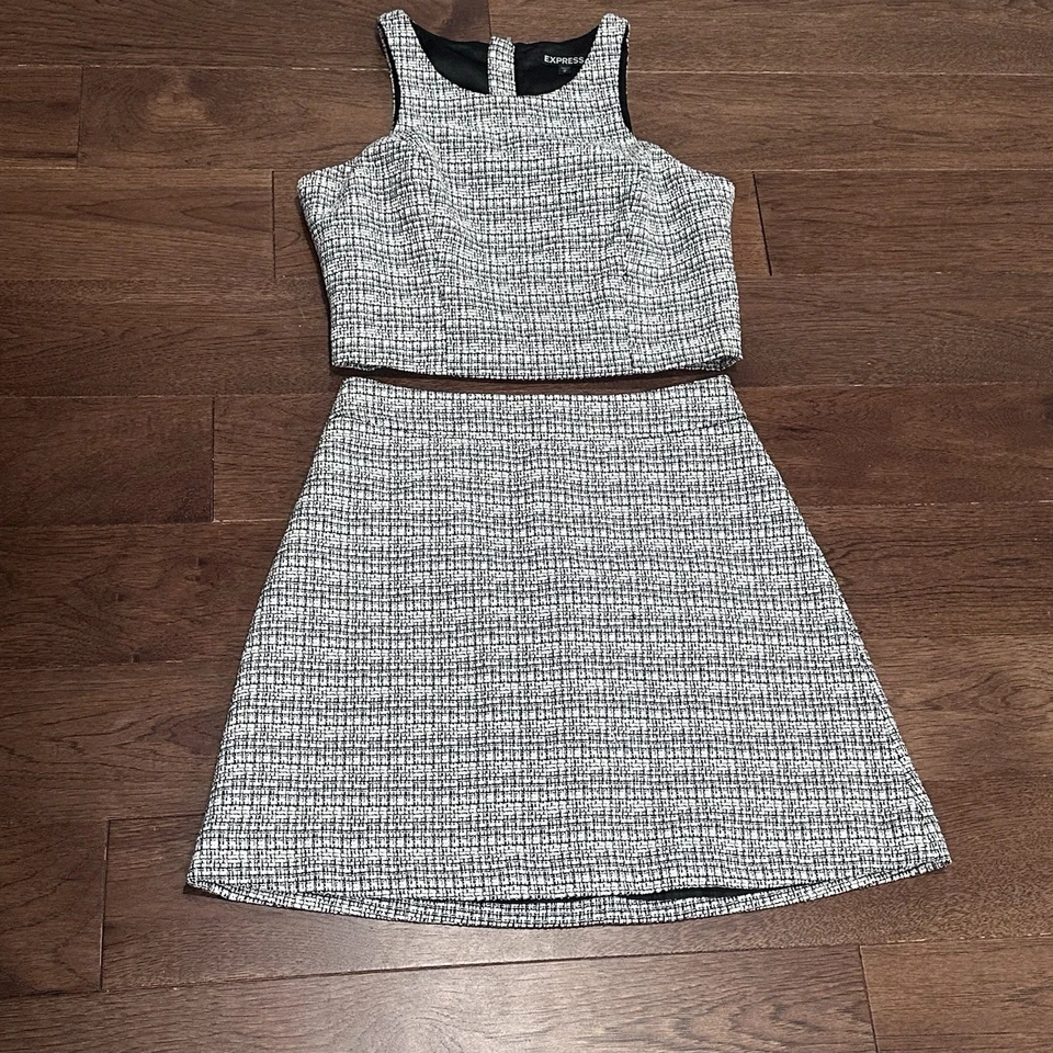 Express 套装 2 件套裙子和上衣粗花呢 M 码职业 Y2K — 第 2/4 张图片