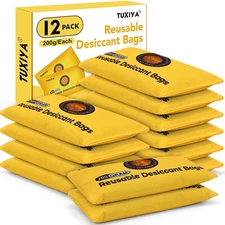 12Pack (200G Each) Rechargeable Silica Gel Desiccant Packets,Color-Indicating De