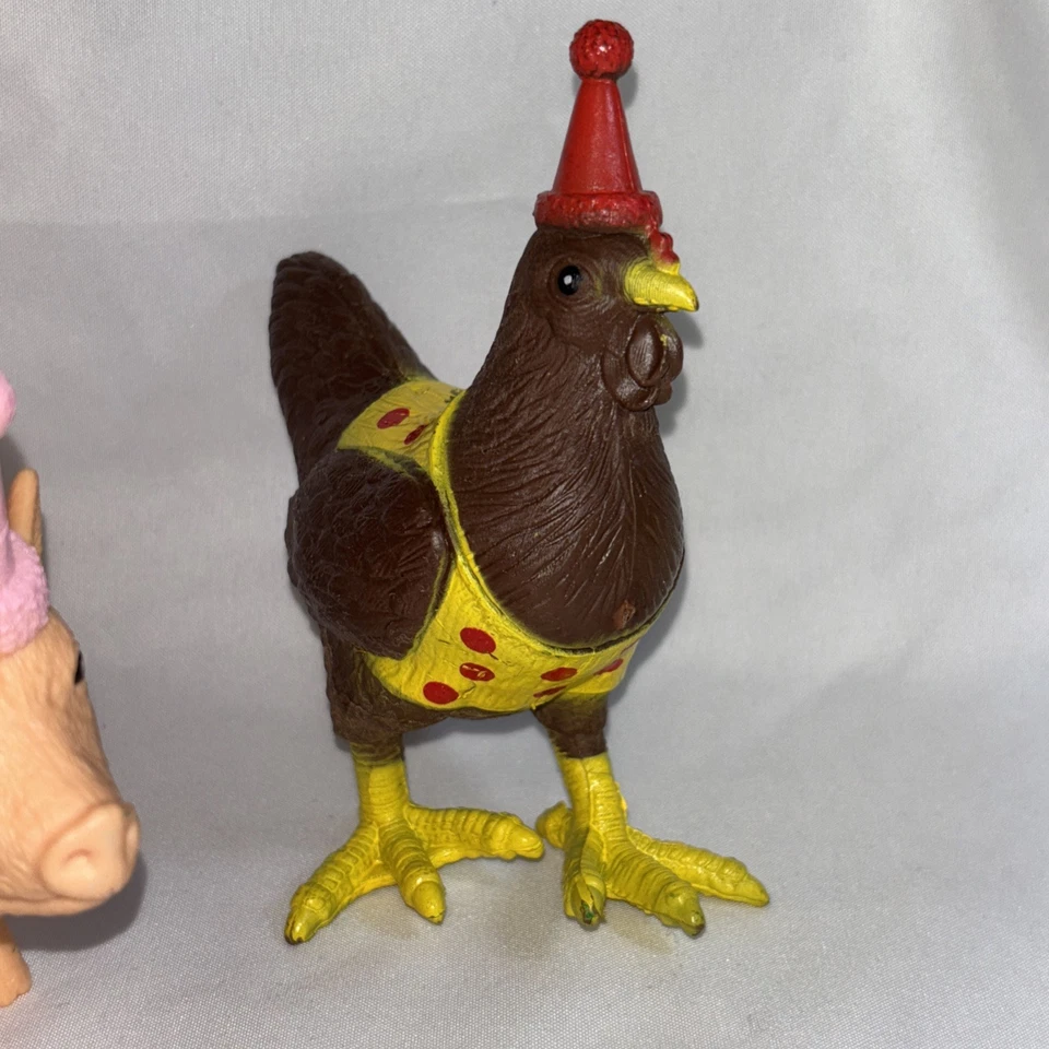 Ankyo Party Farm Animals Wearing Birthday Hats Lot Of 2 Pig and Rooster Chicken - Image 3 of 4