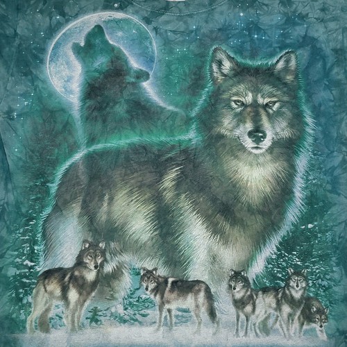 Vintage Liquid Blue 2000 Green Tie-Dye Graphic T-shirt Wolfs On The Front Size M - Picture 2 of 7