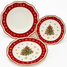 Cecaro Group – Servizio Piatti Natalizi 18 Pezzi - Albero di Natale - Rosso