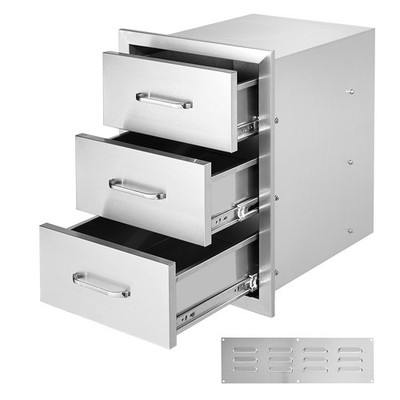 16WX22H Outdoor Kitchen Drawer BBQ Island Stainless Steel Triple Drawer