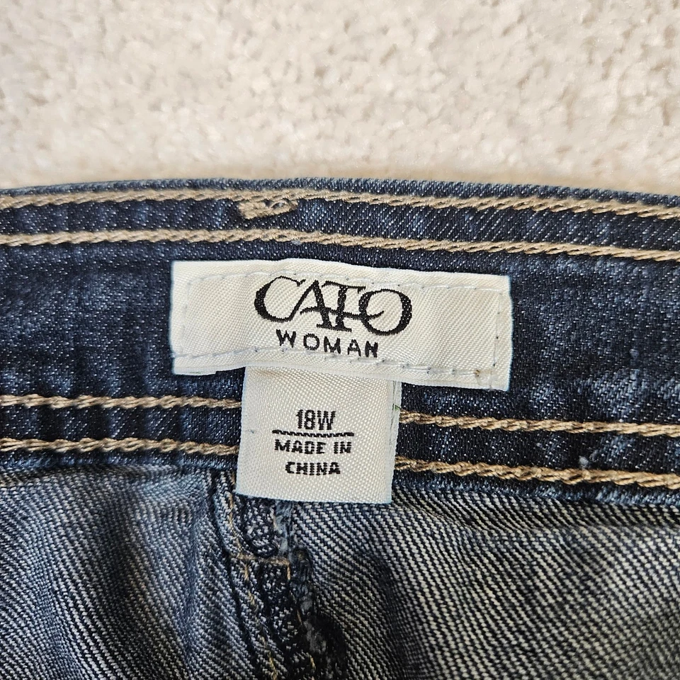 Mujer Cato Talla Grande 18W Denim Capri Lavado Oscuro Bolsillo Carga Tiro Medio Elástico Foto 4 de 4