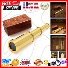 6 Inch Brass Telescope with Wooden Box for Nautical Collectibles and Pirate S...