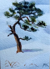 ACEO ORIGINAL watercolor painting - Christmas card - Kitten  - 2.5x3.5 in MK