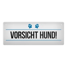 Vorsicht Hund! Metallschild mit Pfoten Motiv in blau Warnung Hinweis Achtung