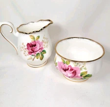 Royal Albert American Beauty Sugar Bowl and Creamer Bone China Set England