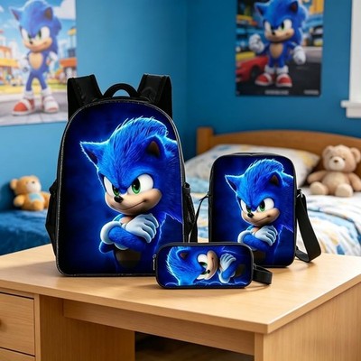 Sonic the Hedgehog Backpack Lunch Bag Pencil Bag Cartoon Backpack 3pcs Set