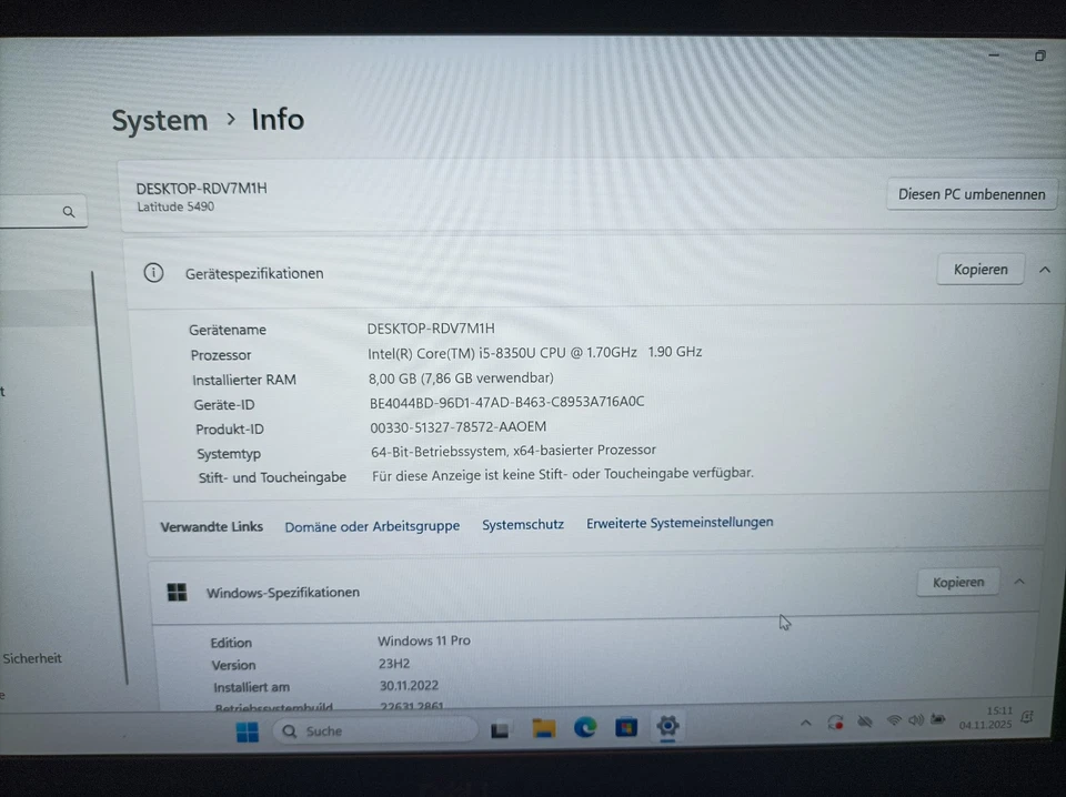 Dell Latitude 5490 14," Notebook Intel Core i5-8350U 8GB 256GB SSD Win11 Pro N18 - Bild 4 von 4