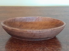 Vintage Hand Carved Wooden Boat Bowl - Oval with Fluted Rim Detail - L: 20 cm