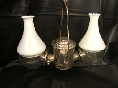 #ad Antique Angle Lamp Co Nickel Double Burner Oil Kerosene Hanging Lamp Chandelier $299.00