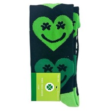 Kids Unisex Knee High Happy Heart Face Socks Black/Green 1-Pair Shoe Sizes 4-10