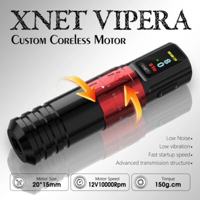 XNET Vipera Wireless Tattoo Machine Kit Adjustable Stroke 2.4-4.2