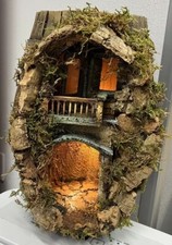 PRESEPE ARTIGIANALE IN BOTTE, SUGHERO E LEGNO FATTO A MANO, DA PARETE CON LUCI
