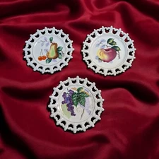 Set Of 3 Vintage Norcrest Fine China Hand Painted Fruit Milk Glass Plates