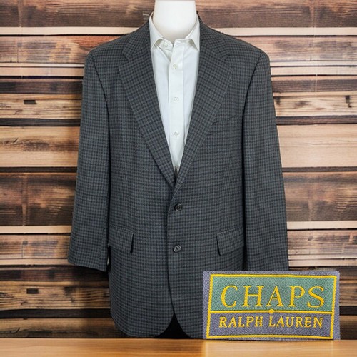Chaps Sportmantel Herren 44L blau grün kariert Flanell weiche Tweedwolle